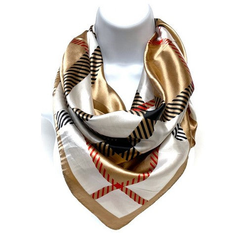 SF-408 Brit Plaid Large Square Silky Scarf Taup