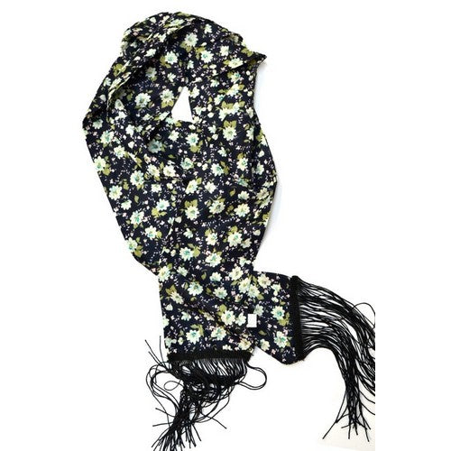 Floral Print Long Tassel Scarf Navy/Green