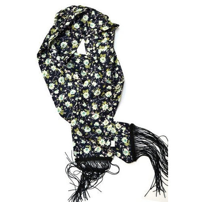 Floral Print Long Tassel Scarf Navy/Green