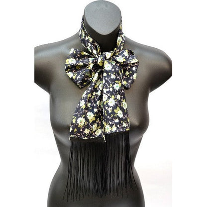 SF172C Floral Print Long Tassel Scarf Navy/Green