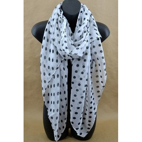 SF-320 Polka Dot Large Cotton Gauze Long Scarf White/Black