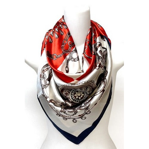 SF-ST113C Chain Print Large Square Silky Scarf