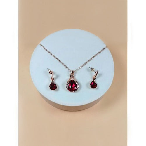 Jewel Earring & Necklace Set Red