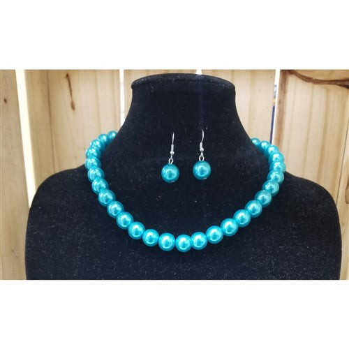 Pearl Necklace & Earring Set Blue