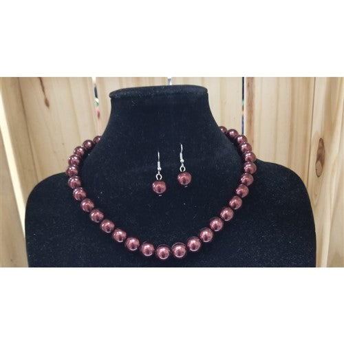 Pearl Necklace & Earring Set Brown