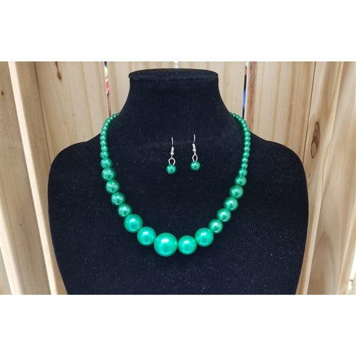 Pearl Necklace & Earring Set Green