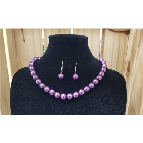 Pearl Necklace & Earring Set Purple