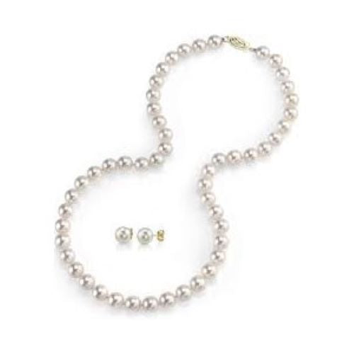 Long Pearl Necklace & Earring Set White
