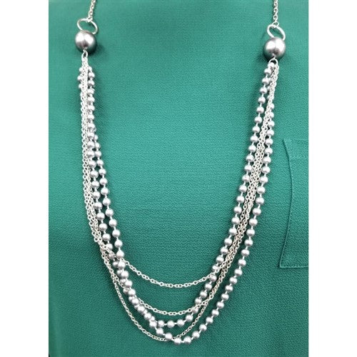 Pearl & Chain Necklace & Earring Set Grey