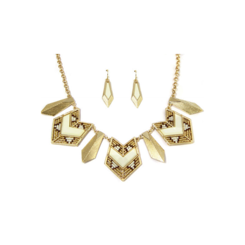 AS5046 Gold Tribal Chevron Necklace & Earring Set Natural