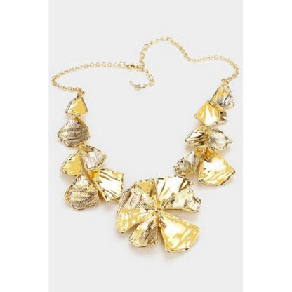 Floral Link Statement Necklace &Earring Set Gold