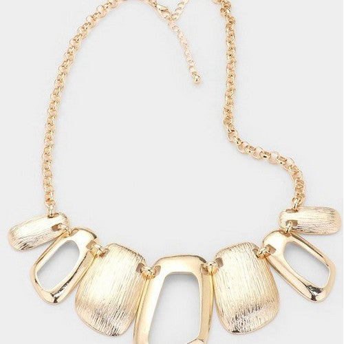 Textured Metal Bib Necklace & Earring Set Gold