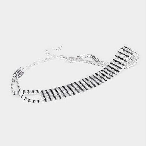 Rhinestone Pave Choker Necklace & Earring Set Black & White