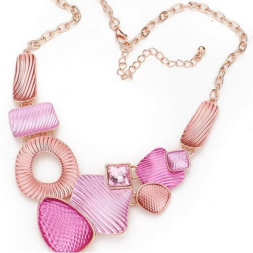 Geo Necklace & Earring Set Gold & Pink