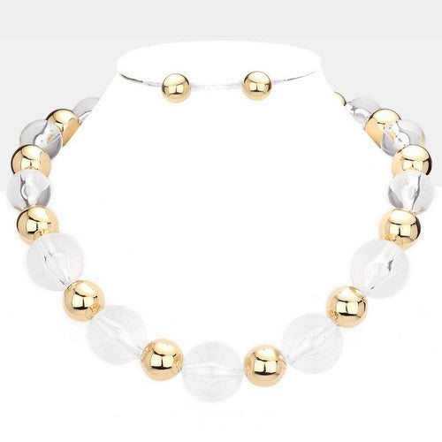 Lucite & Gold Ball Necklace & Earring Set Clear