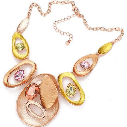 Stone Embellished Abstract Necklace & Earring Set Gold Pink