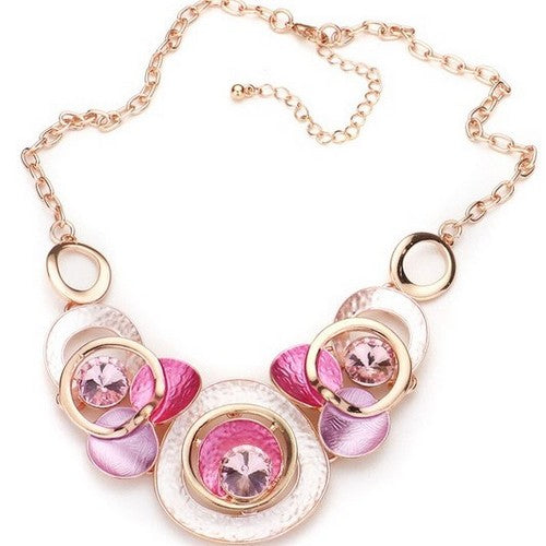 Triple Cluster Necklace & Earring Set Gold Pink