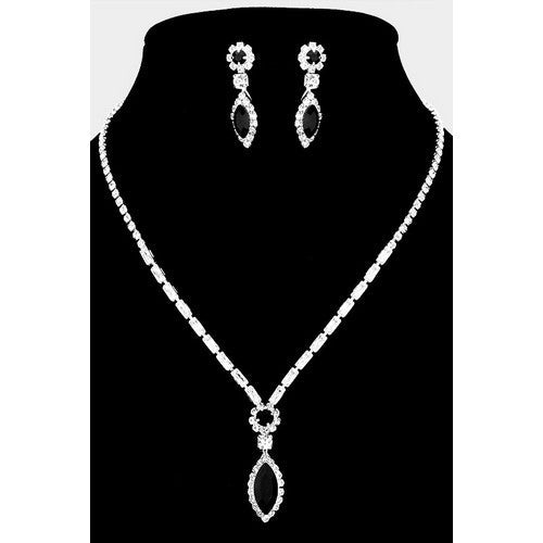 Marquise Rhinestone Necklace & Earring Set Black