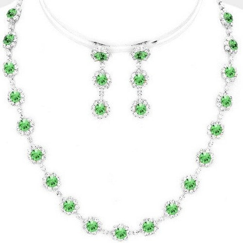 Floral Crystal Rhinestone Necklace & Earring Set Green