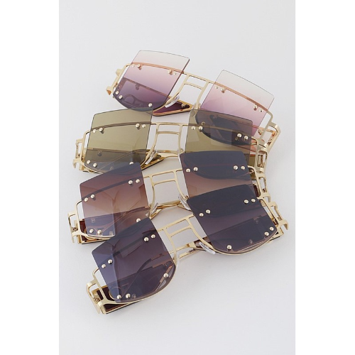 111-SA433 Gold Cut-Out Side Shield Sunglasses