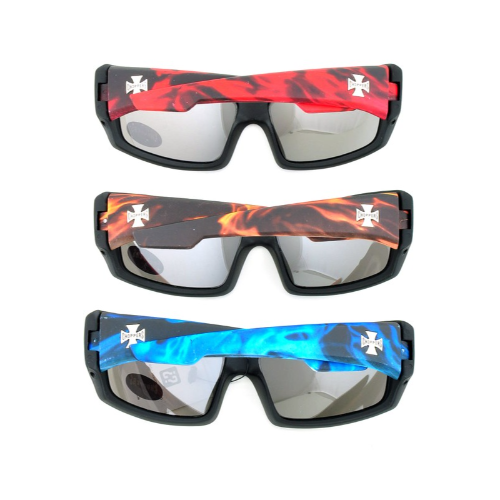 SS-6711FLAME Choppers Mirror Lens Wrap Around Sunglasses