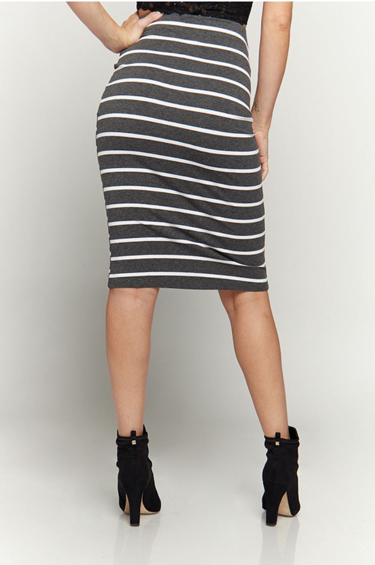 Stripe Midi Skirt Heather Charcoal & White