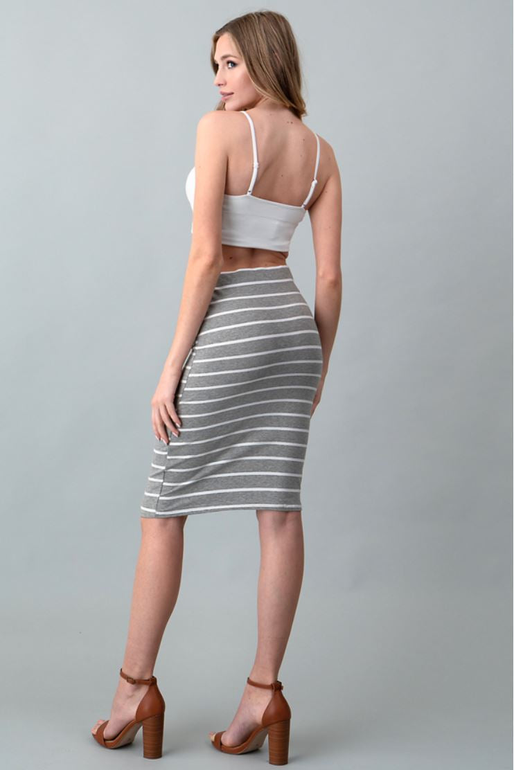 BJ14890S Stripe Midi Skirt Heather Grey & White