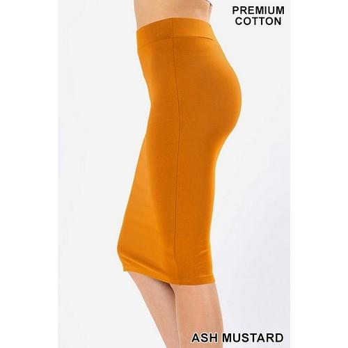 CS-4562P Premium Cotton Basic Knee Skirt Ash Mustard 