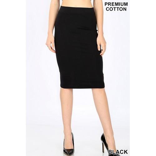 CS-4562P Premium Cotton Basic Knee Skirt Black