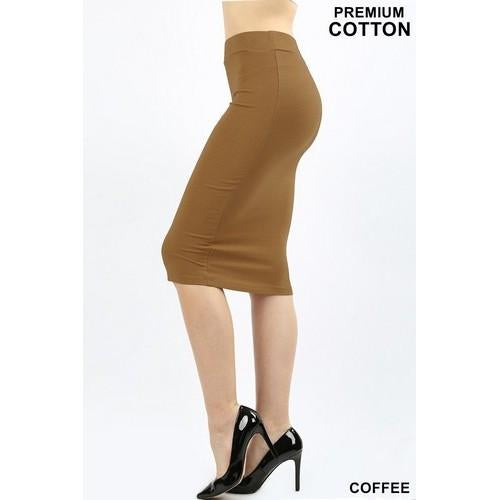 CS-4562P Premium Cotton Basic Knee Skirt Coffee