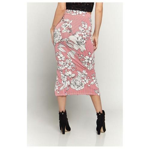Side Slit Print Skirt Pure Red