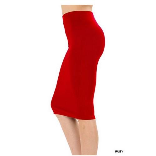 CS-4562AB Premium Cotton Basic Knee Skirt Ruby