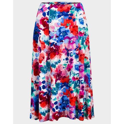 Floral Jersey A-Line Midi Skirt Multi Red