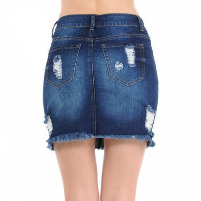 Wax Jean Turn-up Destructed Skirt Dark Denim