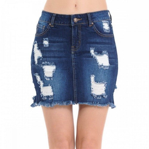 90114 Destructed Denim Skirt Dark