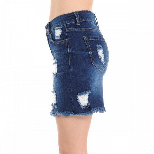 Wax Jean Turn-up Destructed Skirt Dark Denim