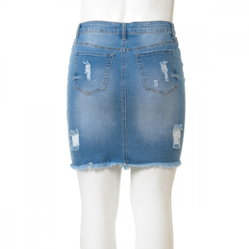 Wax Jean Skirt Destruction & Frayed Hem Skirt in Light Denim