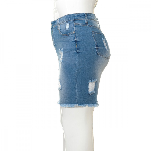 Wax Jean Skirt Destruction & Frayed Hem Skirt in Light Denim
