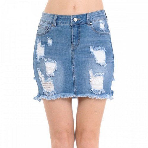 90114 Destructed Denim Skirt Light