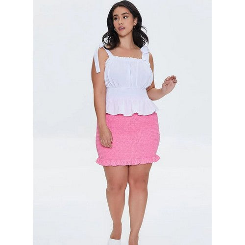 Plus Size Smocked Mini Skirt Pink Icing
