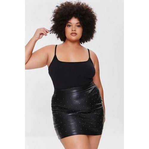 Plus Size Studded Faux Leather Skirt Black
