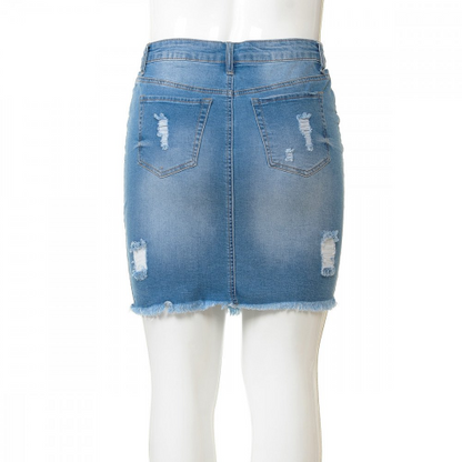 Wax Jean Plus Skirt Destruction & Frayed Hem Skirt Light Denim