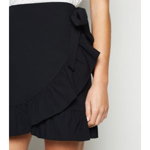 Next Ruffle Wrap Over Linen Skirt Black