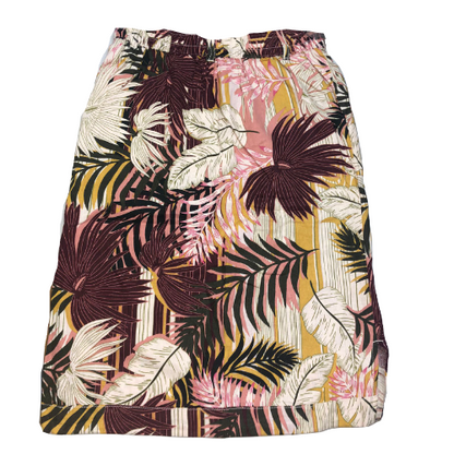 Marks & Spencer Leaf Print Linen Skirt Burgundy/Pink