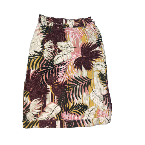 Marks & Spencer Leaf Print Linen Skirt Burgundy/Pink