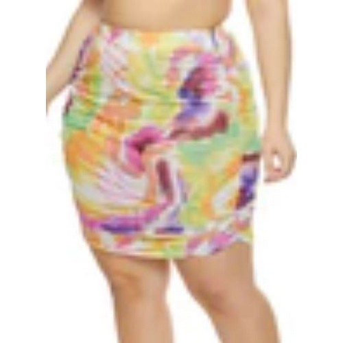 0850038342754 Plus Size Printed Ruched Mesh Skirt Multi