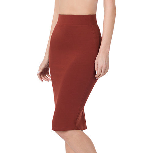 MS-9012AB Buttery Soft Knee Length Pencil Skirt Fired Brick