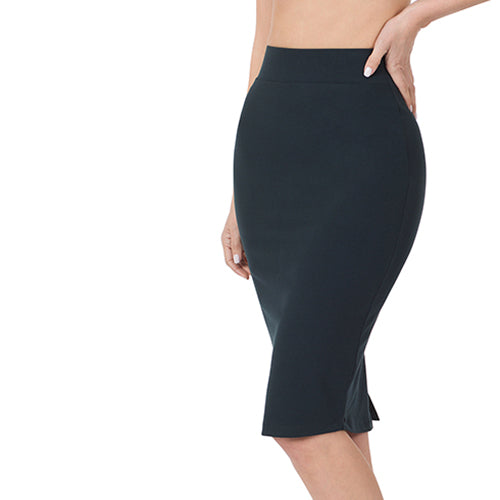 MS-9012AB Buttery Soft Knee Length Pencil Skirt Midnight Navy