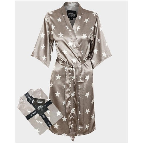 City Comfort Satin Kimono Robe Champagne Stars