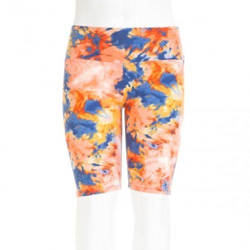 72443-2 Multicolor Tie Dye Print High Waist Knit Bike Shorts Orange/Eclipse
